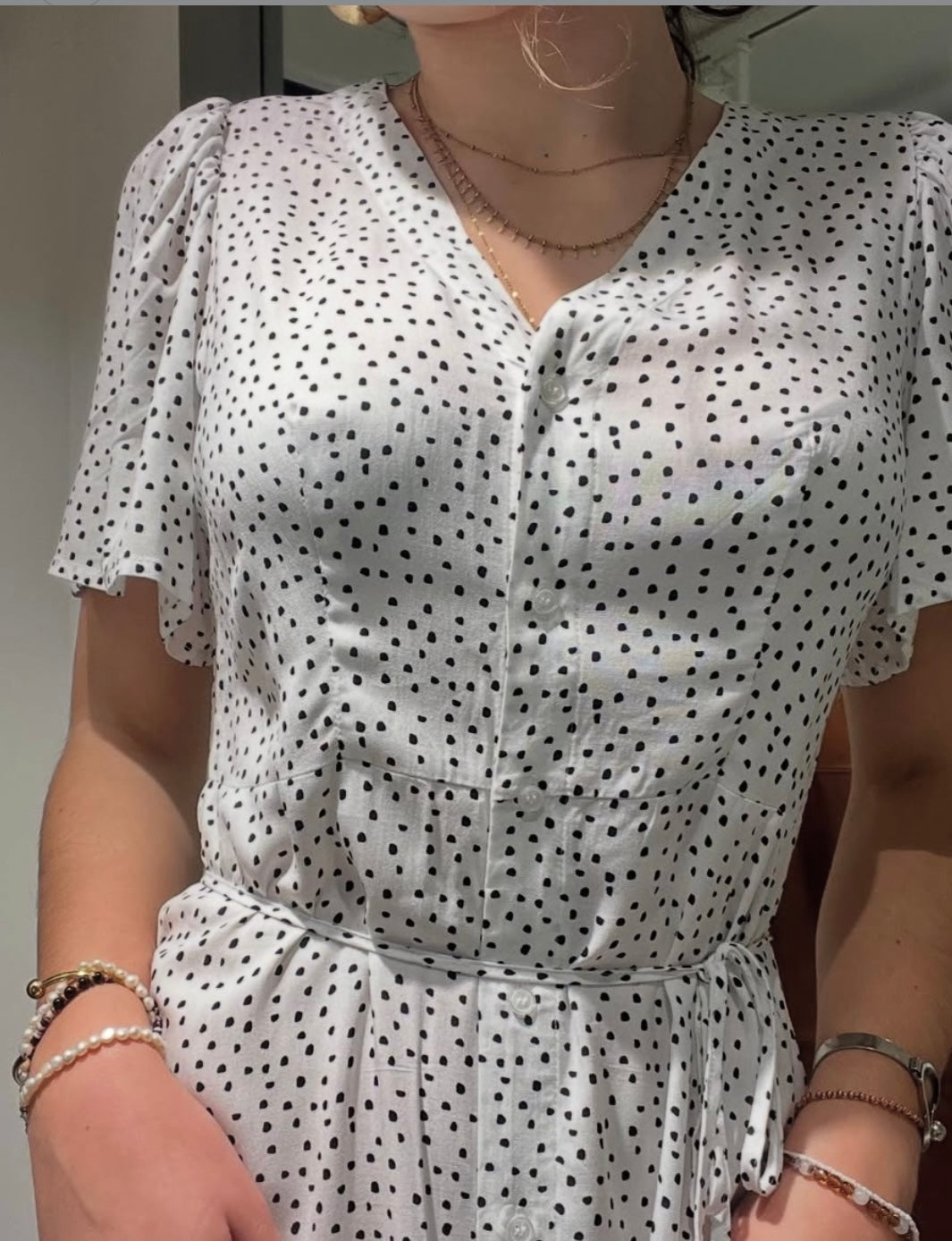 VMALBA long Dress - Snow White with black dots