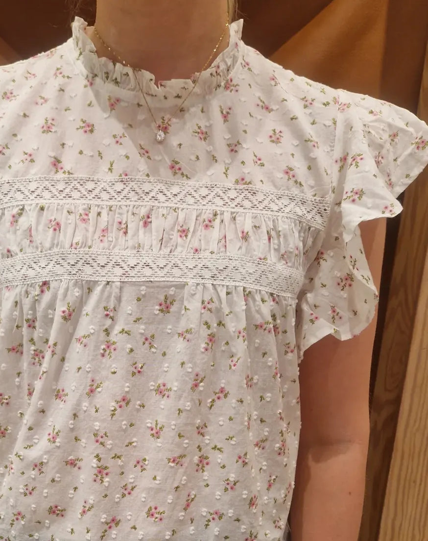 VMTRINE Top - Snow White with pink flowers